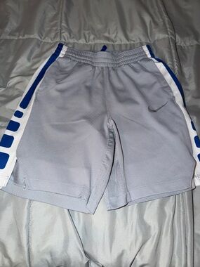 Nike Elite Gray Athletic Shorts with Blue Side Accents